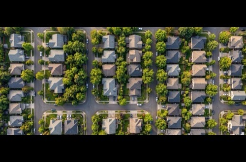 Overhead view of the roof and the neighbouring properties